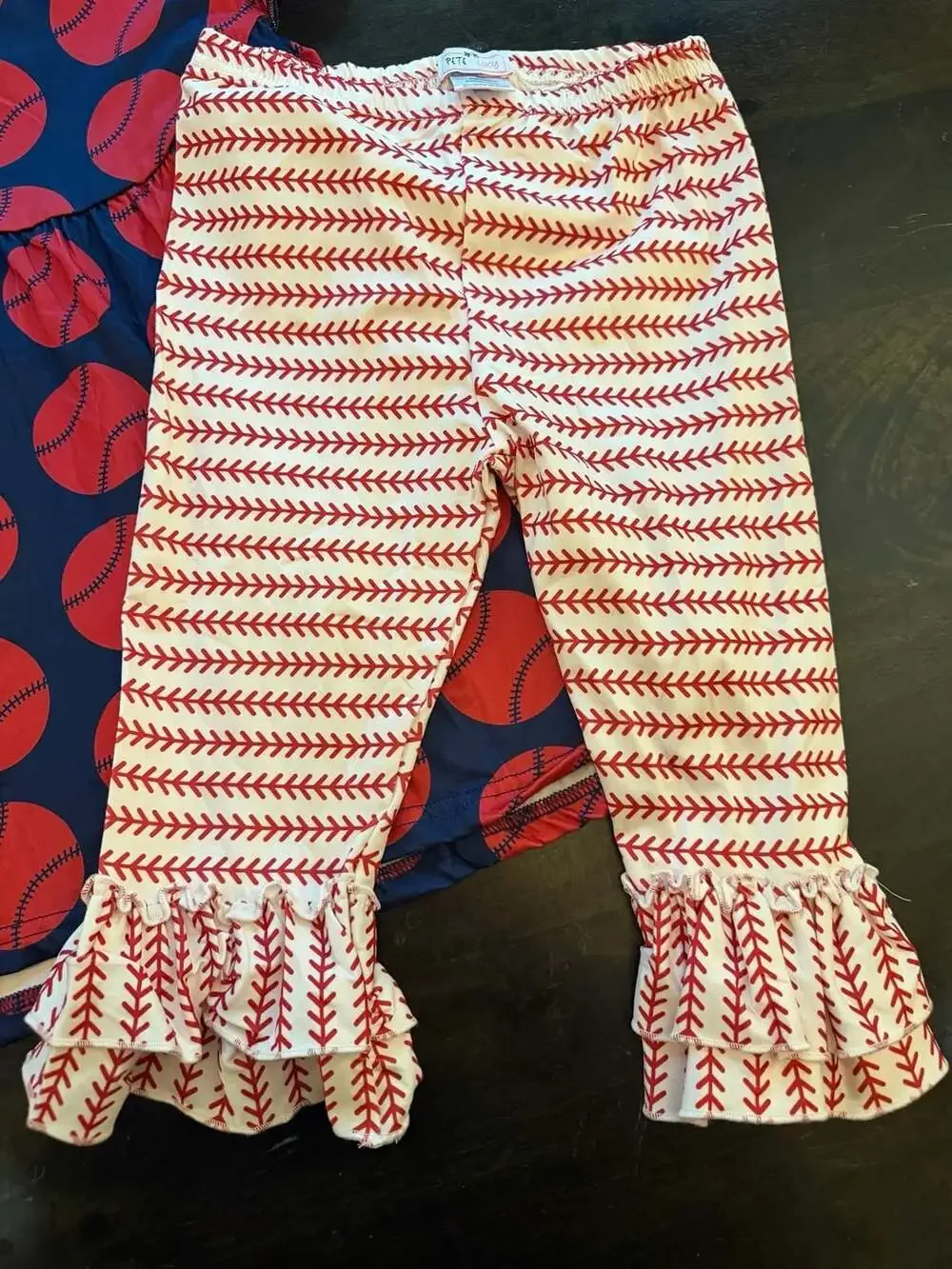 Pete + Lucy Baseball Girls Sleeve Dress & Ruffle Legging Size 7/8